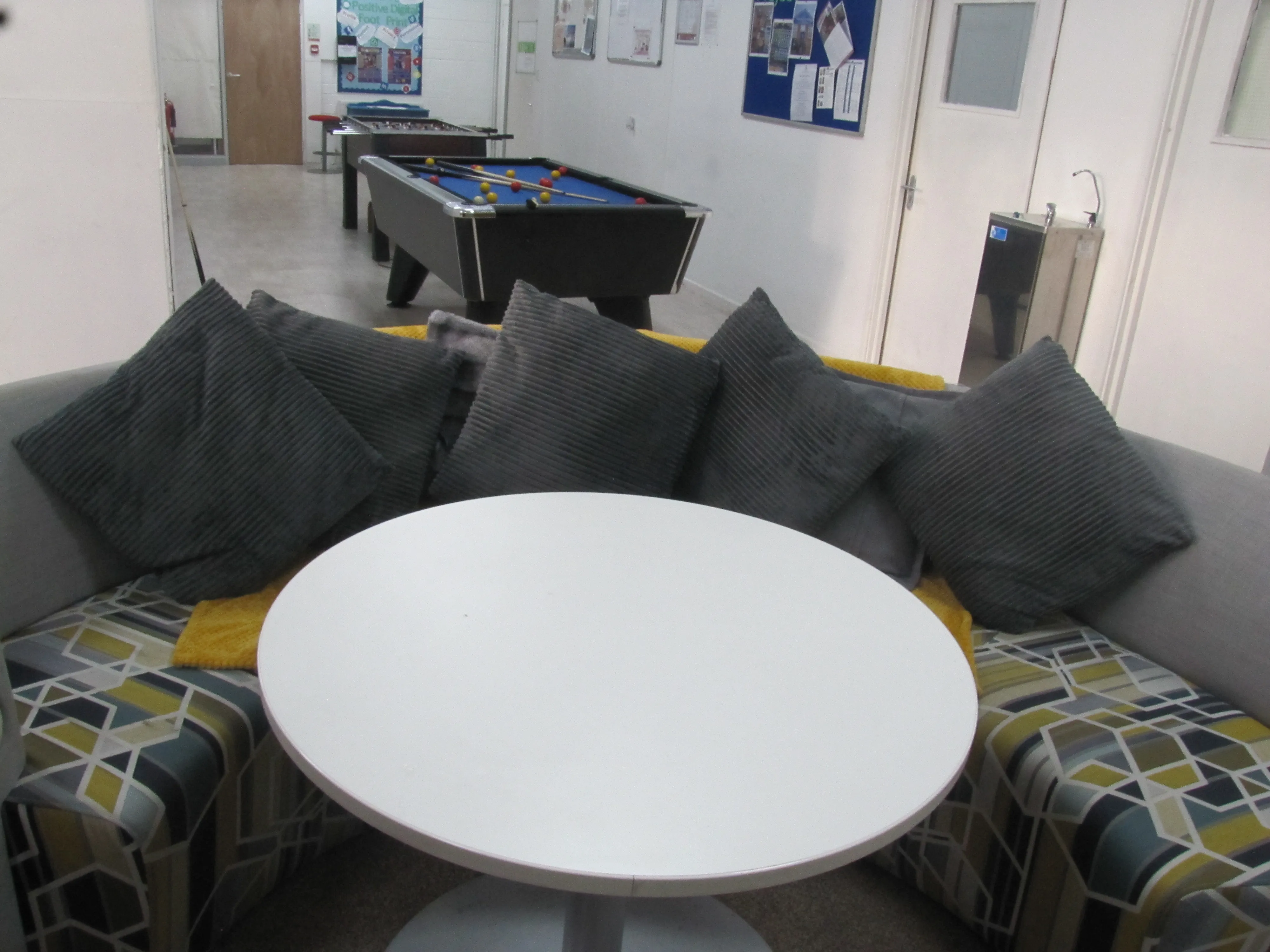 School corridor highlighting safeguarding display